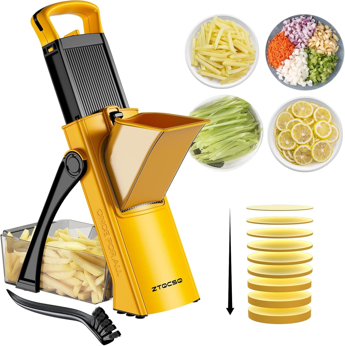All in 1 Upgraded Version Safe Mandoline Slicer for Kitchen, Veggie Slicer | 0.1-8mm Adjustable Thickness/Potato Slicer/Rapid Prep Mandoline, Bigger Size, Detachable Blade, Cleaning Brush (Black Knight)