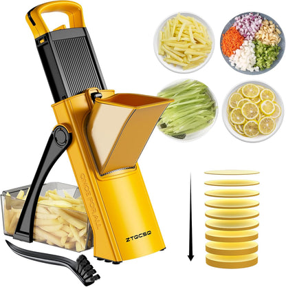 All in 1 Upgraded Version Safe Mandoline Slicer for Kitchen, Veggie Slicer | 0.1-8mm Adjustable Thickness/Potato Slicer/Rapid Prep Mandoline, Bigger Size, Detachable Blade, Cleaning Brush (Black Knight)