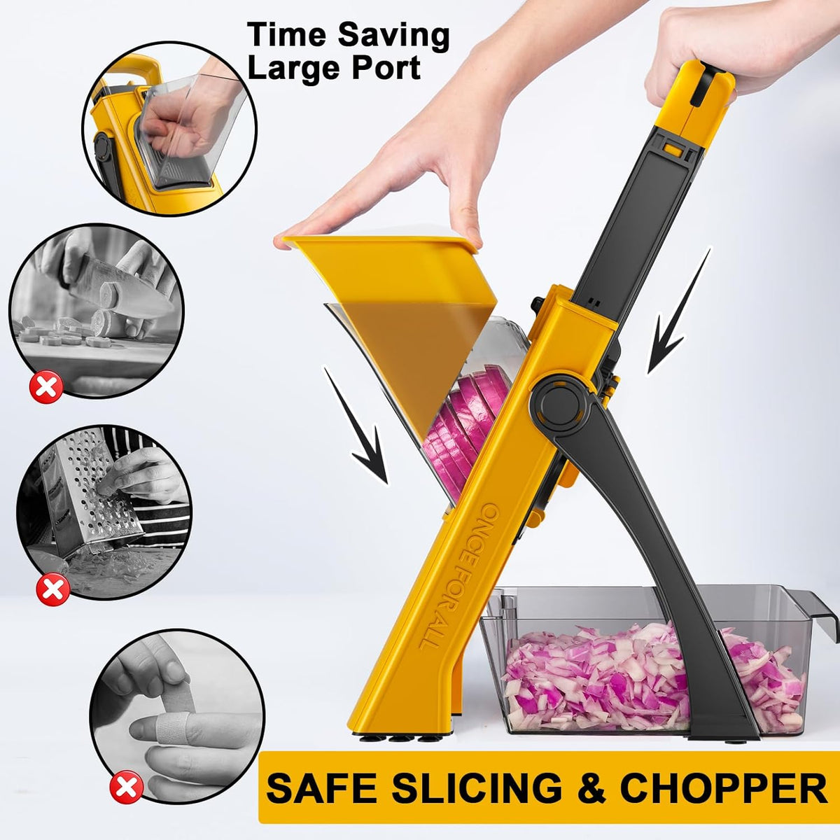 All in 1 Upgraded Version Safe Mandoline Slicer for Kitchen, Veggie Slicer | 0.1-8mm Adjustable Thickness/Potato Slicer/Rapid Prep Mandoline, Bigger Size, Detachable Blade, Cleaning Brush (Black Knight)