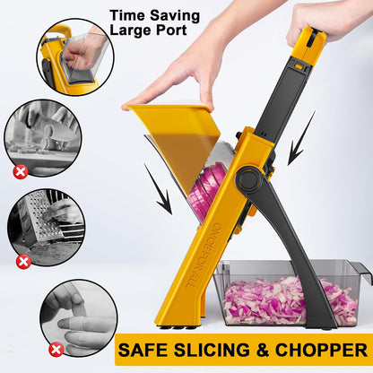 All in 1 Upgraded Version Safe Mandoline Slicer for Kitchen, Veggie Slicer | 0.1-8mm Adjustable Thickness/Potato Slicer/Rapid Prep Mandoline, Bigger Size, Detachable Blade, Cleaning Brush (Black Knight)