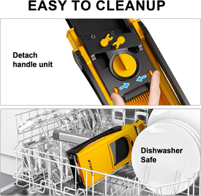 All in 1 Upgraded Version Safe Mandoline Slicer for Kitchen, Veggie Slicer | 0.1-8mm Adjustable Thickness/Potato Slicer/Rapid Prep Mandoline, Bigger Size, Detachable Blade, Cleaning Brush (Black Knight)