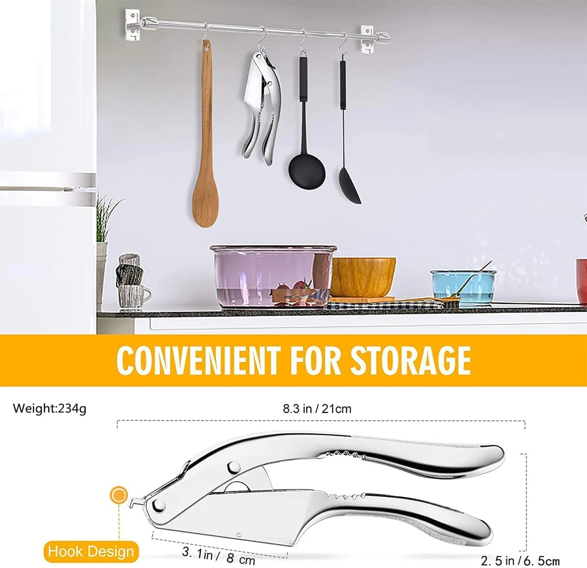 2 in 1 Garlic Press Slicer Stainless Steel Peeler Squeezer Crusher Mincer Chopper Masher Presser Rocker Nuts Ginger Crush Durable Ergonomics Kitchen Tools Accessories, (GR56)