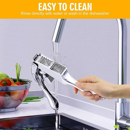 2 in 1 Garlic Press Slicer Stainless Steel Peeler Squeezer Crusher Mincer Chopper Masher Presser Rocker Nuts Ginger Crush Durable Ergonomics Kitchen Tools Accessories, (GR56)