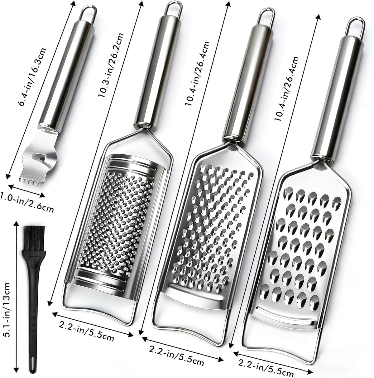 Cheese Grater Lemon Zester Grater with Handle Kitchen Grater Set of 5 Stainless Steel for Cheese Spices Ginger Garlic Chocolate Vegetable Fruit