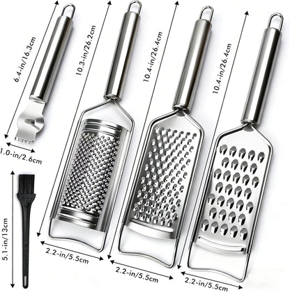 Cheese Grater Lemon Zester Grater with Handle Kitchen Grater Set of 5 Stainless Steel for Cheese Spices Ginger Garlic Chocolate Vegetable Fruit