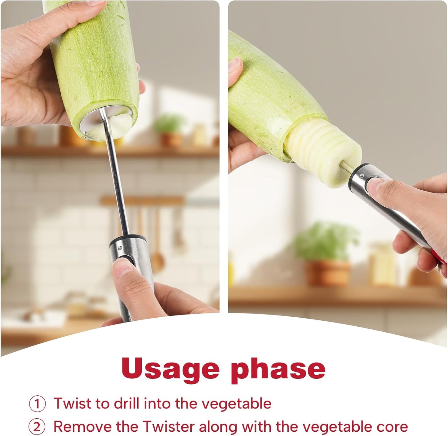 Multi-Purpose Veggie Drill - 4 Sizes Vegetable Corer Tool | Zucchini Corer & All-in-One Vegetable Corer for Potatoes, Carrots | Ergonomic Anti-Slip Handle