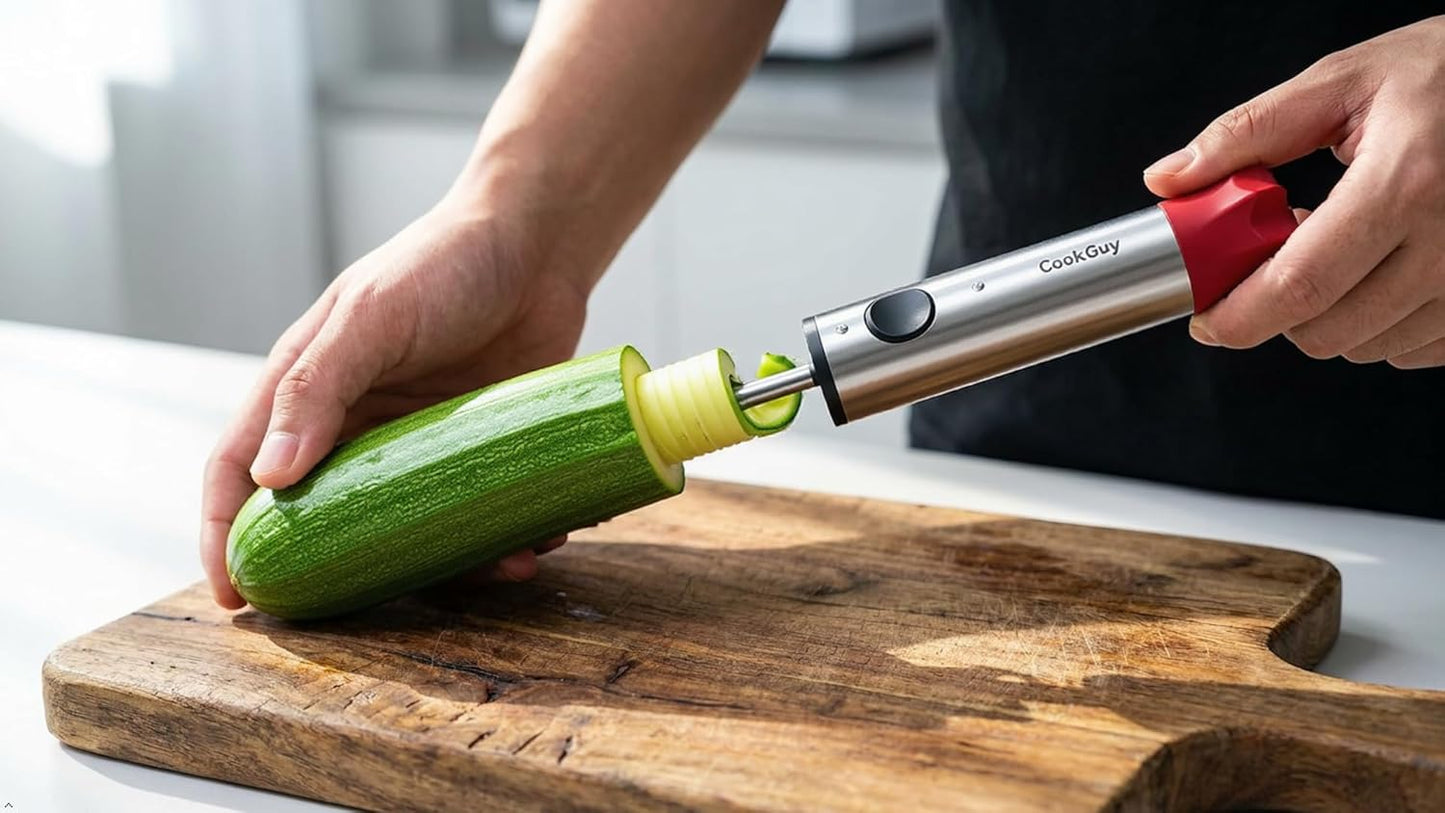 Multi-Purpose Veggie Drill - 4 Sizes Vegetable Corer Tool | Zucchini Corer & All-in-One Vegetable Corer for Potatoes, Carrots | Ergonomic Anti-Slip Handle
