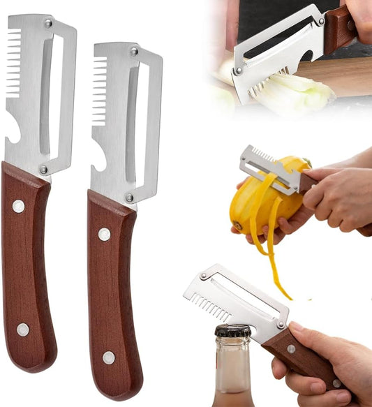 Premium Multi-Functional Vegetable Peeler for Kitchen, 2026 New Heavy Duty Stainless Steel Potato Peeler with Ergonomic Wooden Handle & Bottle Opener for Fruit and Vegetables (C-2Pcs)