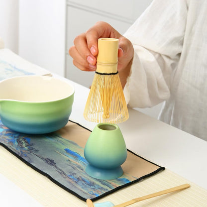 Matcha Set Matcha Whisk Matcha Bowl with Pouring Spout Scoop Matcha Whisk Holder Tea Making Kit, Japanese Tea Set (7pcs) Gradient blue, Color Box Packin