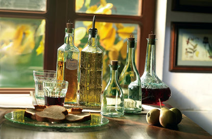 Country Home Helios Oil Bottle Set of 2, 8 Oz. Refillable Glass Dispensers with Pour Spouts for Olive Oil, Vinegar & Condiments - Italian Glass Kitchen Storage Containers
