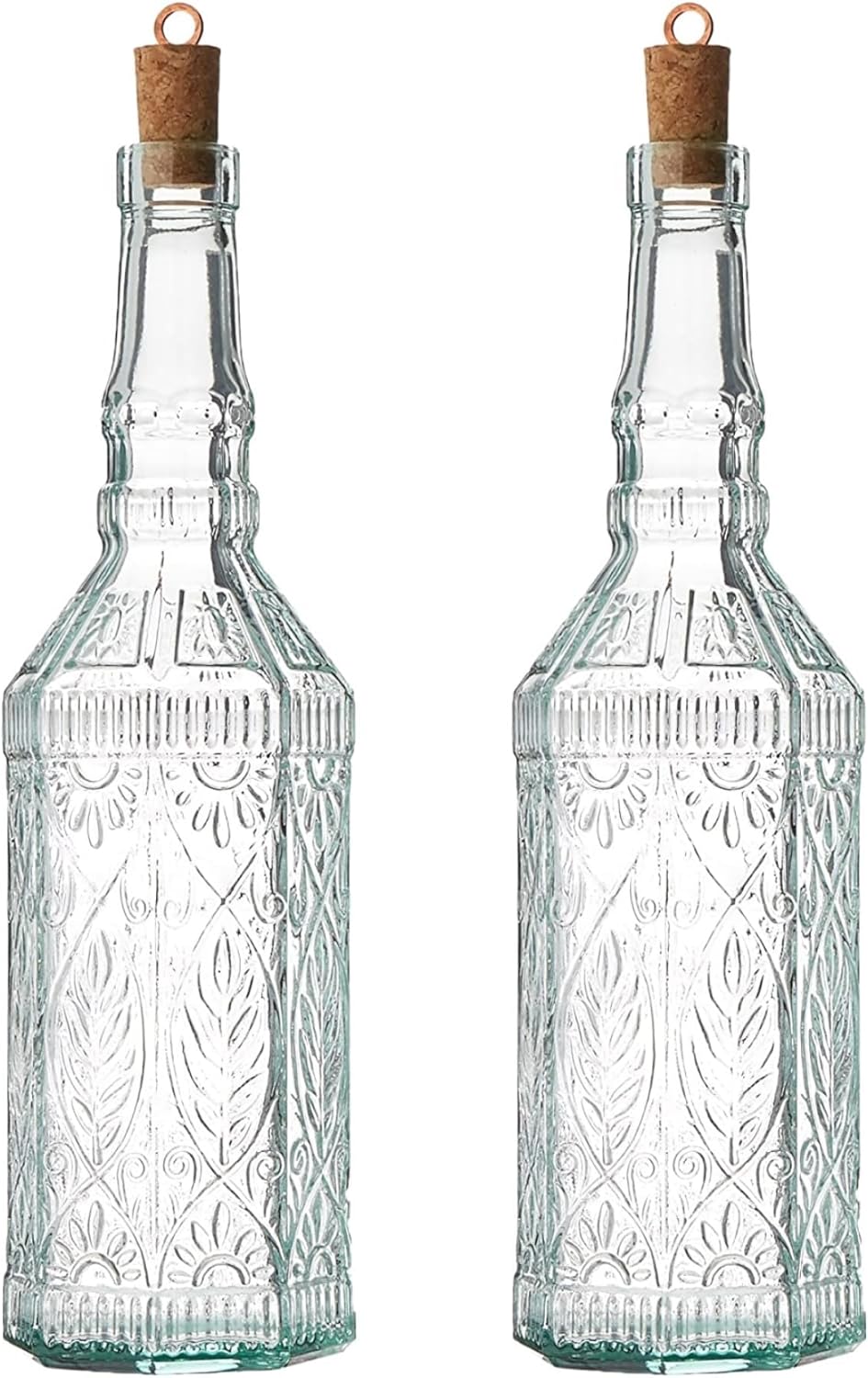 Country Home Helios Oil Bottle Set of 2, 8 Oz. Refillable Glass Dispensers with Pour Spouts for Olive Oil, Vinegar & Condiments - Italian Glass Kitchen Storage Containers