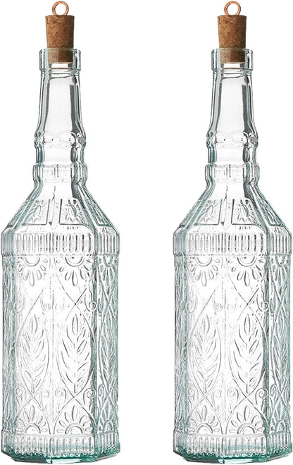 Country Home Helios Oil Bottle Set of 2, 8 Oz. Refillable Glass Dispensers with Pour Spouts for Olive Oil, Vinegar & Condiments - Italian Glass Kitchen Storage Containers