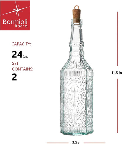 Country Home Helios Oil Bottle Set of 2, 8 Oz. Refillable Glass Dispensers with Pour Spouts for Olive Oil, Vinegar & Condiments - Italian Glass Kitchen Storage Containers