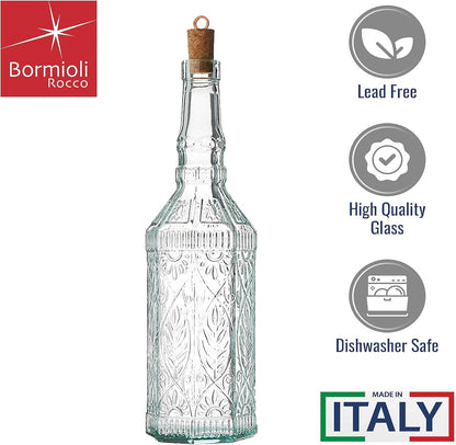 Country Home Helios Oil Bottle Set of 2, 8 Oz. Refillable Glass Dispensers with Pour Spouts for Olive Oil, Vinegar & Condiments - Italian Glass Kitchen Storage Containers