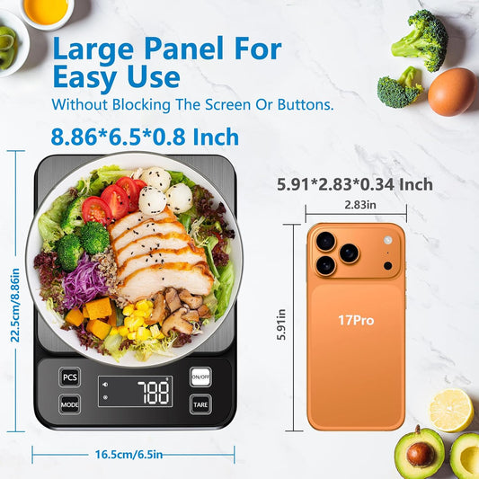 IPX7 Waterproof Food Scale 0.1g Precision Kitchen Scale, 10kg/22lb Digital Food Scale USB Rechargeable, Backlight Gram Scale Stainless Steel & Washable Digital Scale for Cooking, Baking,Weight Loss
