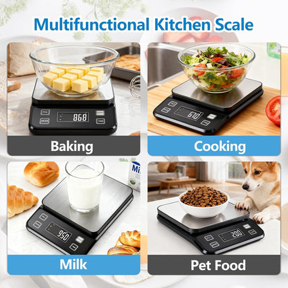 IPX7 Waterproof Food Scale 0.1g Precision Kitchen Scale, 10kg/22lb Digital Food Scale USB Rechargeable, Backlight Gram Scale Stainless Steel & Washable Digital Scale for Cooking, Baking,Weight Loss