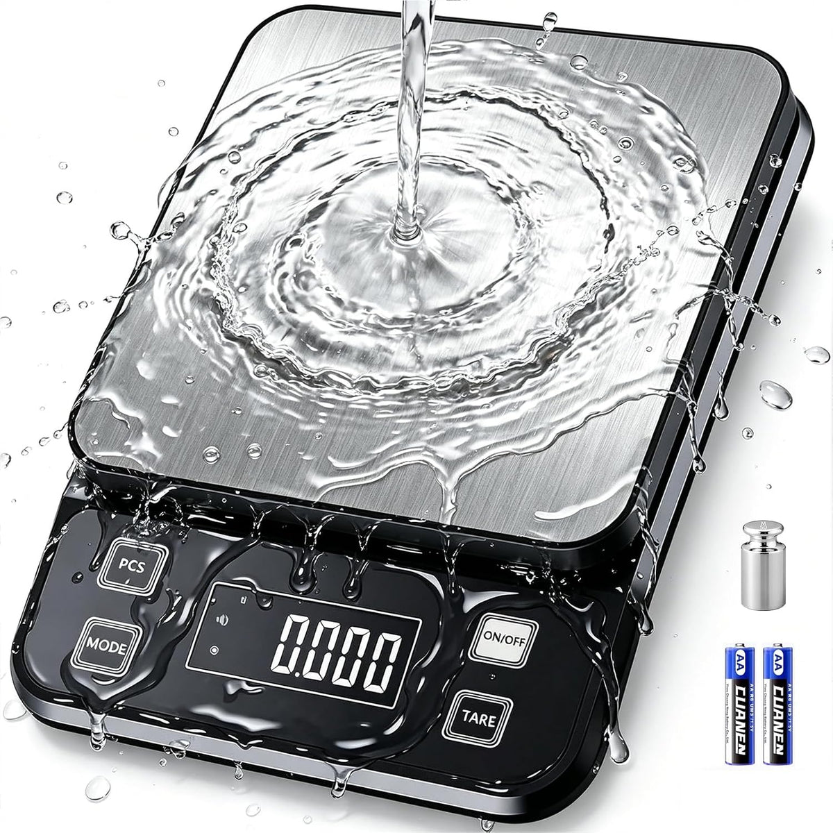 IPX7 Waterproof Food Scale 0.1g Precision Kitchen Scale, 10kg/22lb Digital Food Scale USB Rechargeable, Backlight Gram Scale Stainless Steel & Washable Digital Scale for Cooking, Baking,Weight Loss
