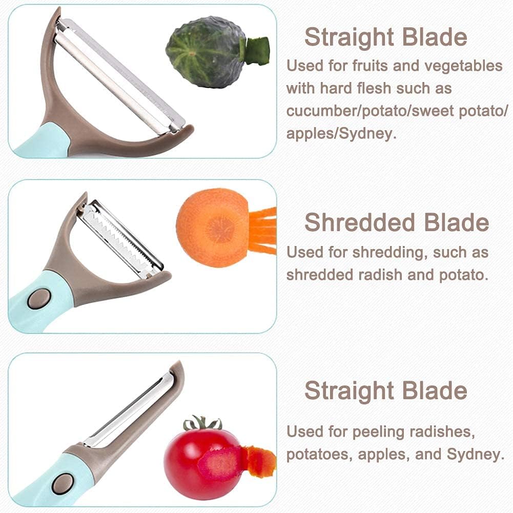 Peeler Set of 3, Julienne Y Shaped Vegetable Peeler, CookTaitai Y Shaped Potato Peelers – Stainless Steel Veggie and Fruit Trio Peeler Set of 3 (Blue)