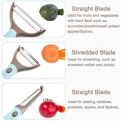 Peeler Set of 3, Julienne Y Shaped Vegetable Peeler, CookTaitai Y Shaped Potato Peelers – Stainless Steel Veggie and Fruit Trio Peeler Set of 3 (Blue)