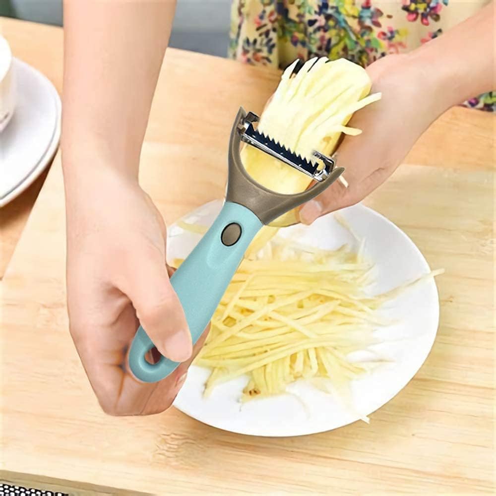 Peeler Set of 3, Julienne Y Shaped Vegetable Peeler, CookTaitai Y Shaped Potato Peelers – Stainless Steel Veggie and Fruit Trio Peeler Set of 3 (Blue)