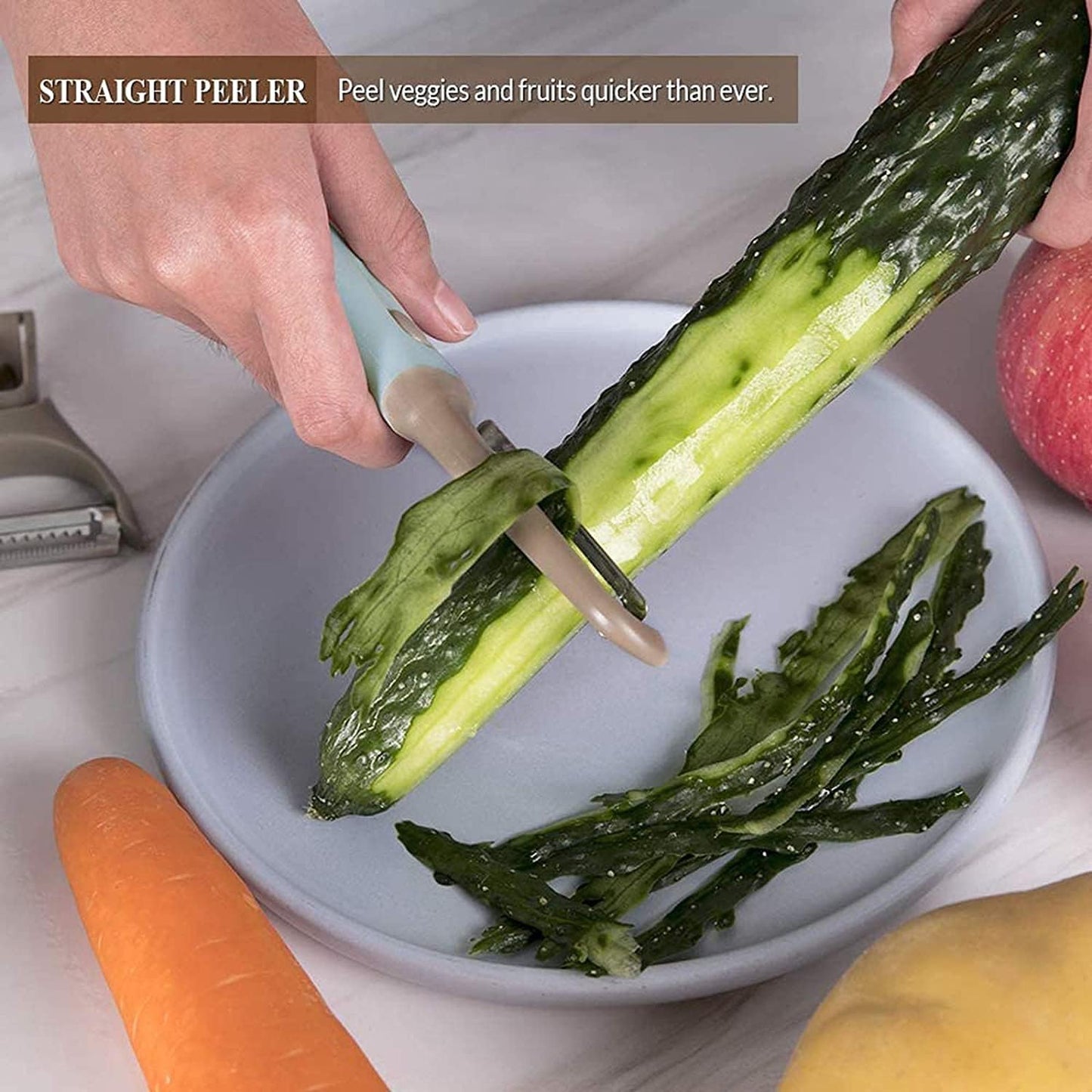 Peeler Set of 3, Julienne Y Shaped Vegetable Peeler, CookTaitai Y Shaped Potato Peelers – Stainless Steel Veggie and Fruit Trio Peeler Set of 3 (Blue)