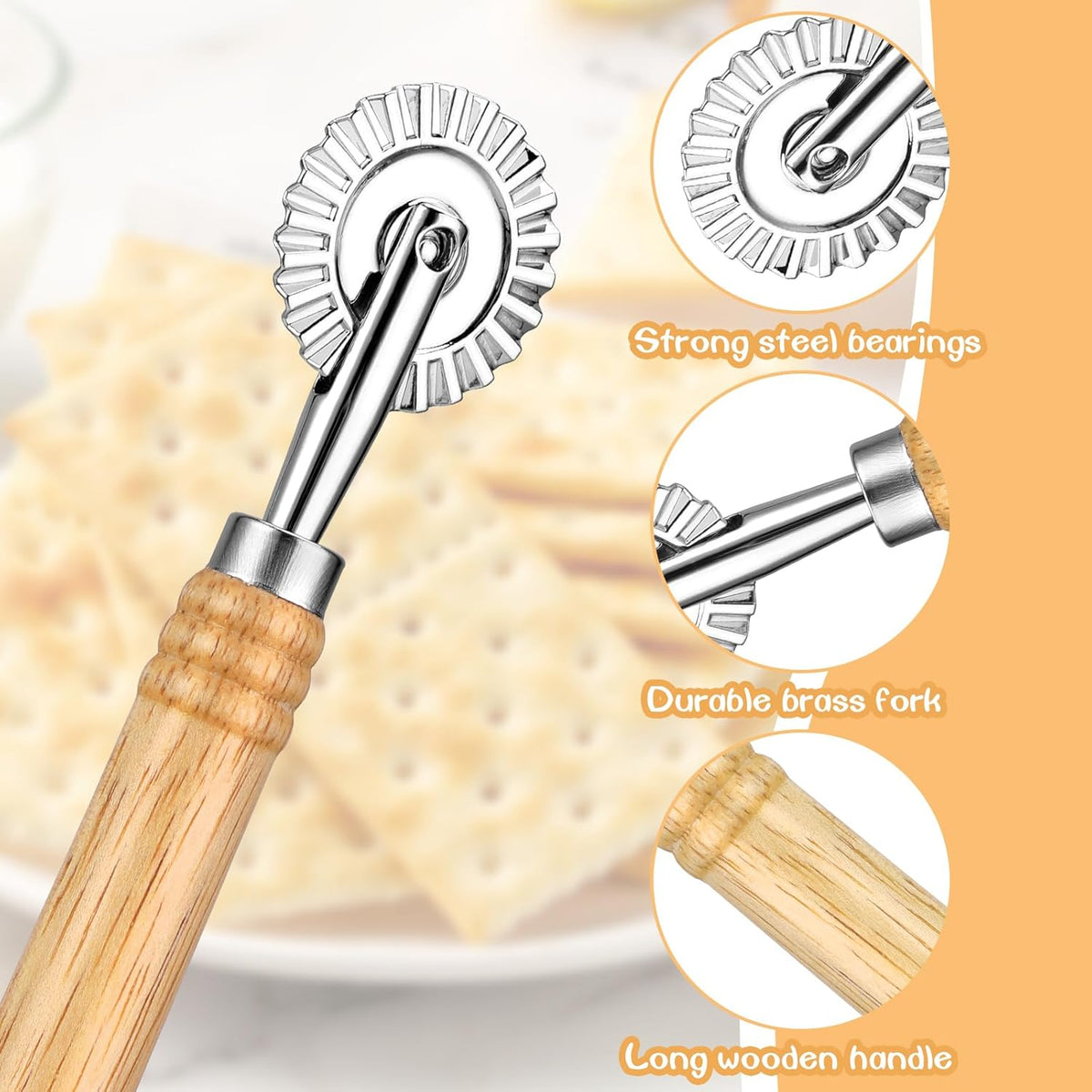 Pastry Cutter Wheel, Professional Pasta Maker Cutter Wheel with Roller, Zinc Alloy Dumpling Lace Dough Noodle Ravioli Pizza Making Cutter for Kitchen