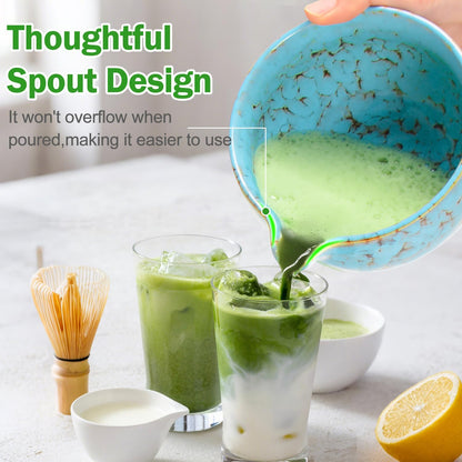 Matcha Whisk Set Ceramic Bowl Kit with Spout, Bamboo Chasen and Holder, Scoop Rest,Sifter Tea Towel Ceremonial Cute Matcha Tea Making Tool,Gift Perfect for Latte Lovers | Beginners,7pcs