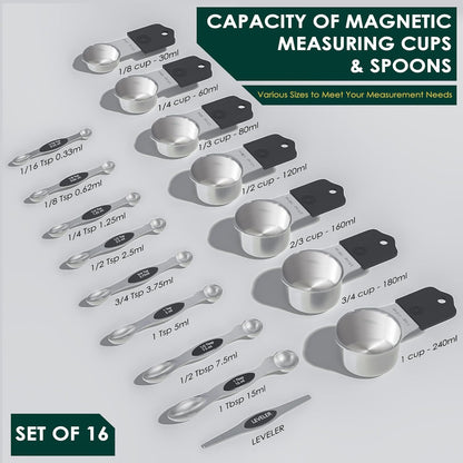 16 Pieces Magnetic Measuring Cups & Spoons Set