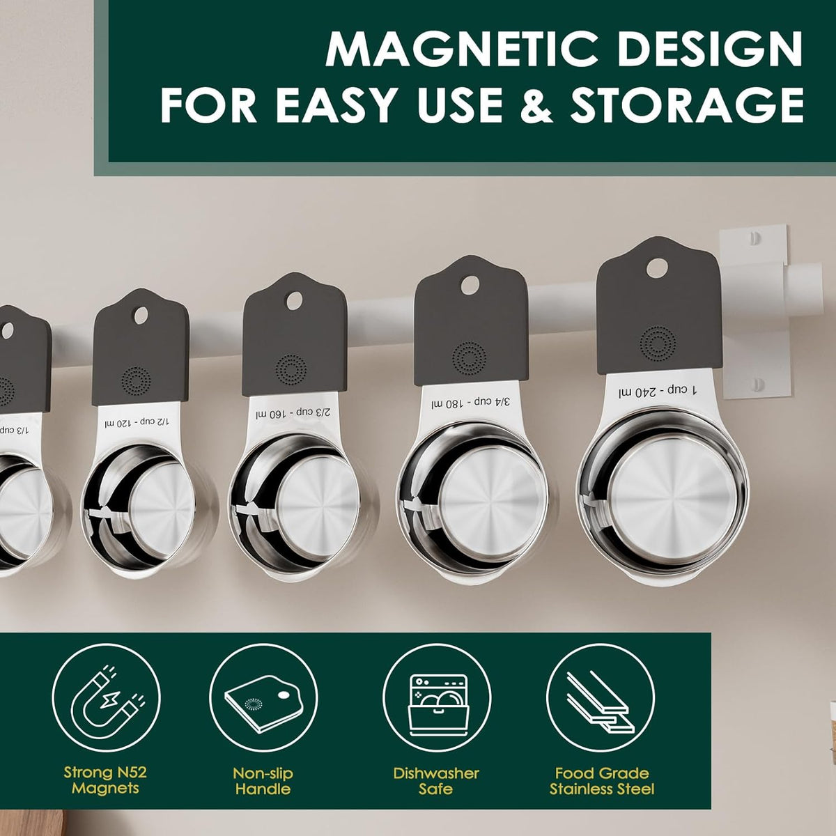 16 Pieces Magnetic Measuring Cups & Spoons Set