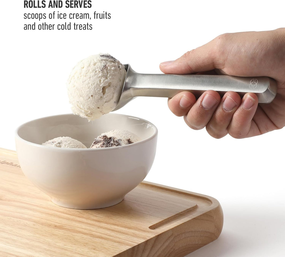 Prime Ice Cream Scoop, Stainless Steel Solid Scoop with Pointed Tip for Easy Scooping, Ice Cream Serving Tool for Gelato & Frozen Desserts, Weighted Handle for Control
