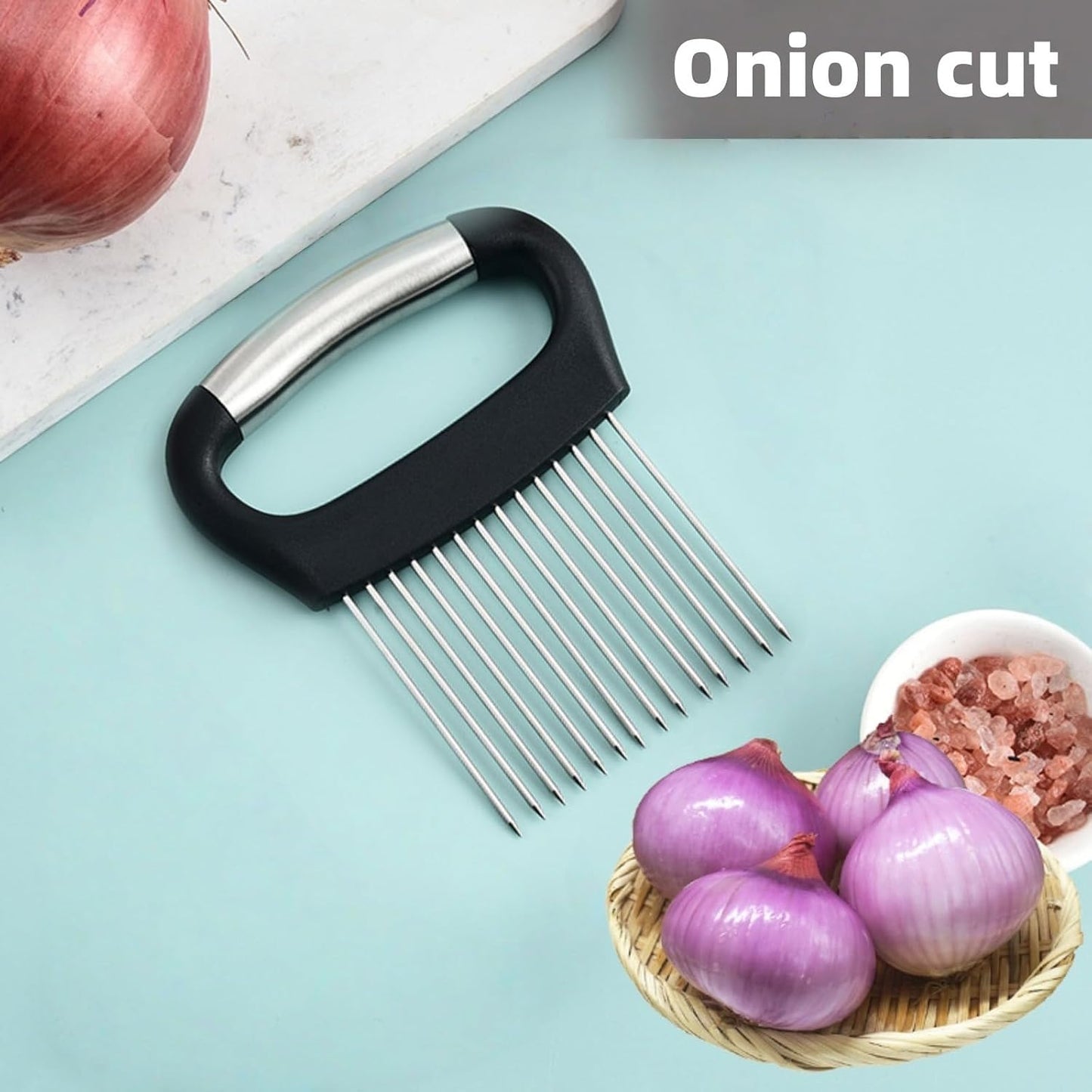 Extra Large Stainless Steel Onion Holder Slicer for Veggies Fruits Meat