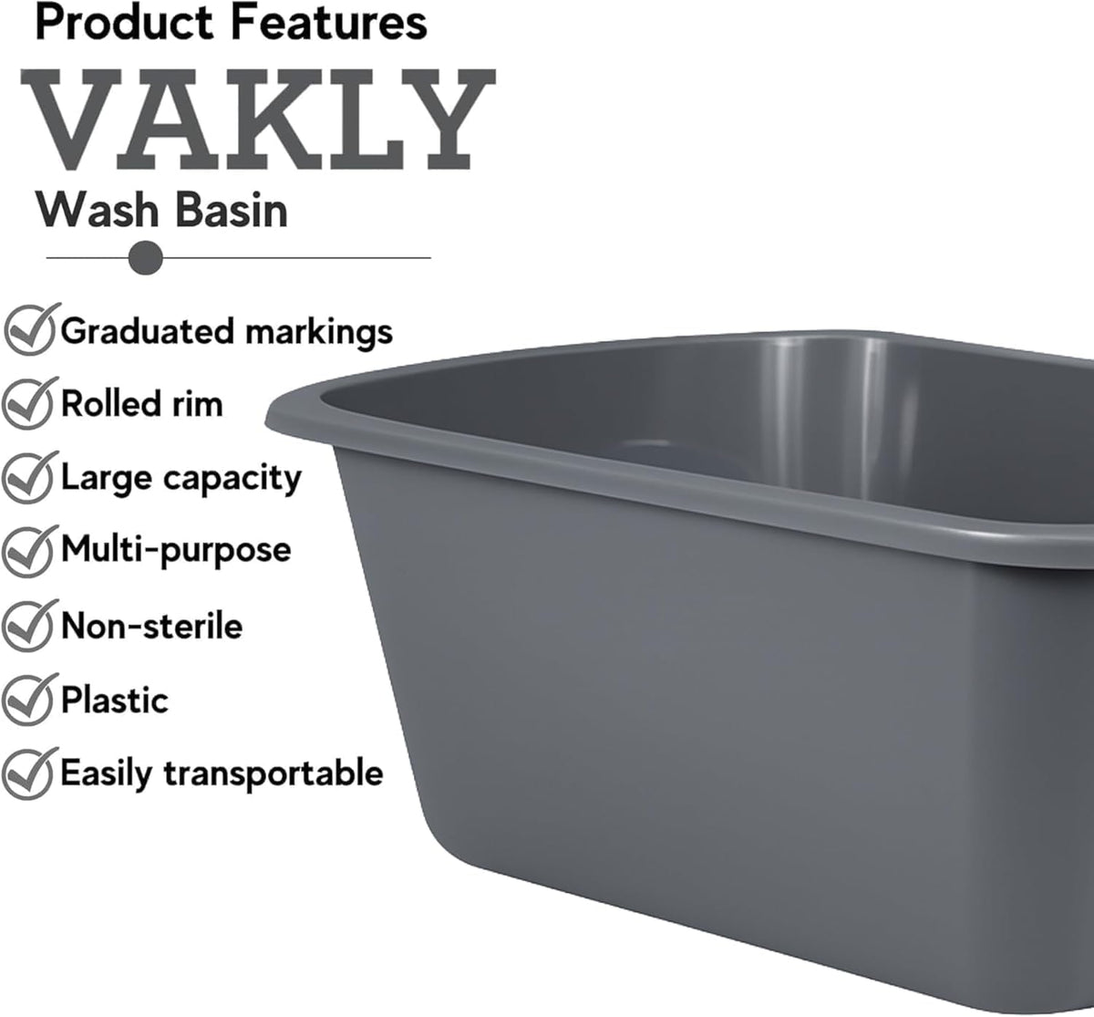 Plastic Wash Basin, 7 Qt, Rectangular, Graduated