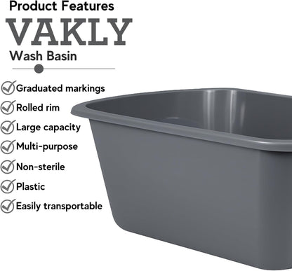 Plastic Wash Basin, 7 Qt, Rectangular, Graduated