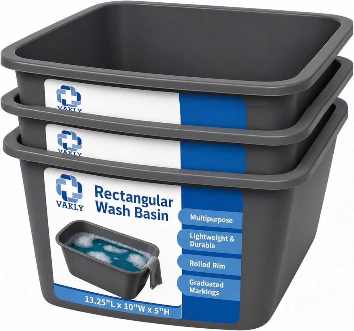 Plastic Wash Basin, 7 Qt, Rectangular, Graduated