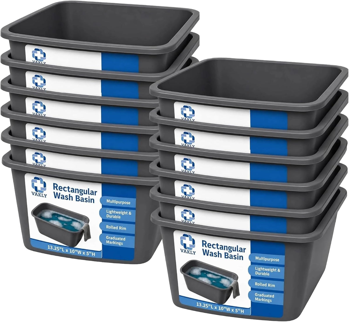 Plastic Wash Basin, 7 Qt, Rectangular, Graduated