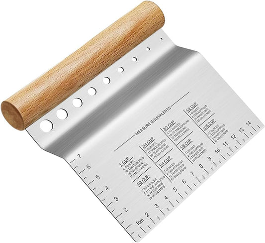 Dough Bench Scraper/Cutter/Chopper, 1 Pack | Stainless Steel Blade, Herb Stripper, Scale Ruler, Leaf Remover
