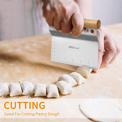 Dough Bench Scraper/Cutter/Chopper, 1 Pack | Stainless Steel Blade, Herb Stripper, Scale Ruler, Leaf Remover