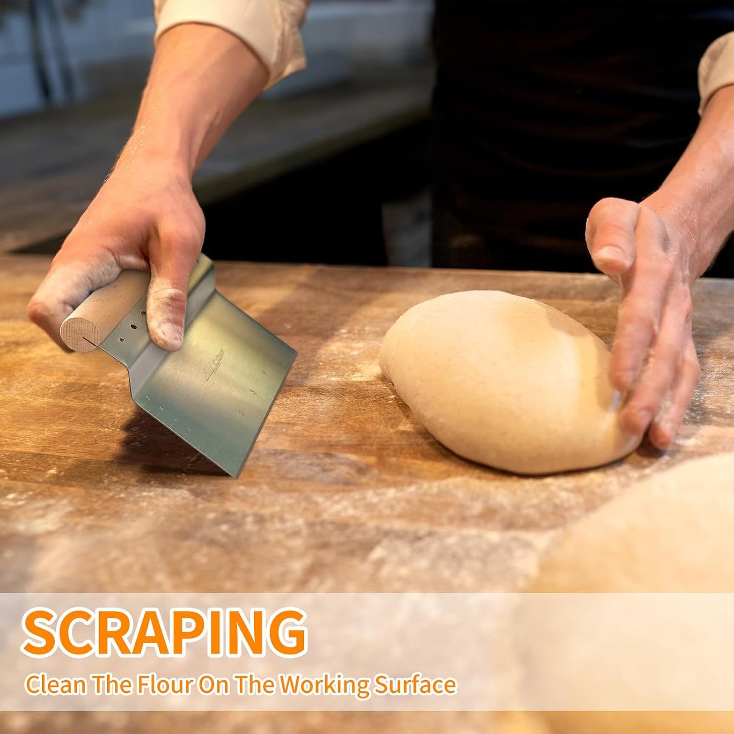 Dough Bench Scraper/Cutter/Chopper, 1 Pack | Stainless Steel Blade, Herb Stripper, Scale Ruler, Leaf Remover