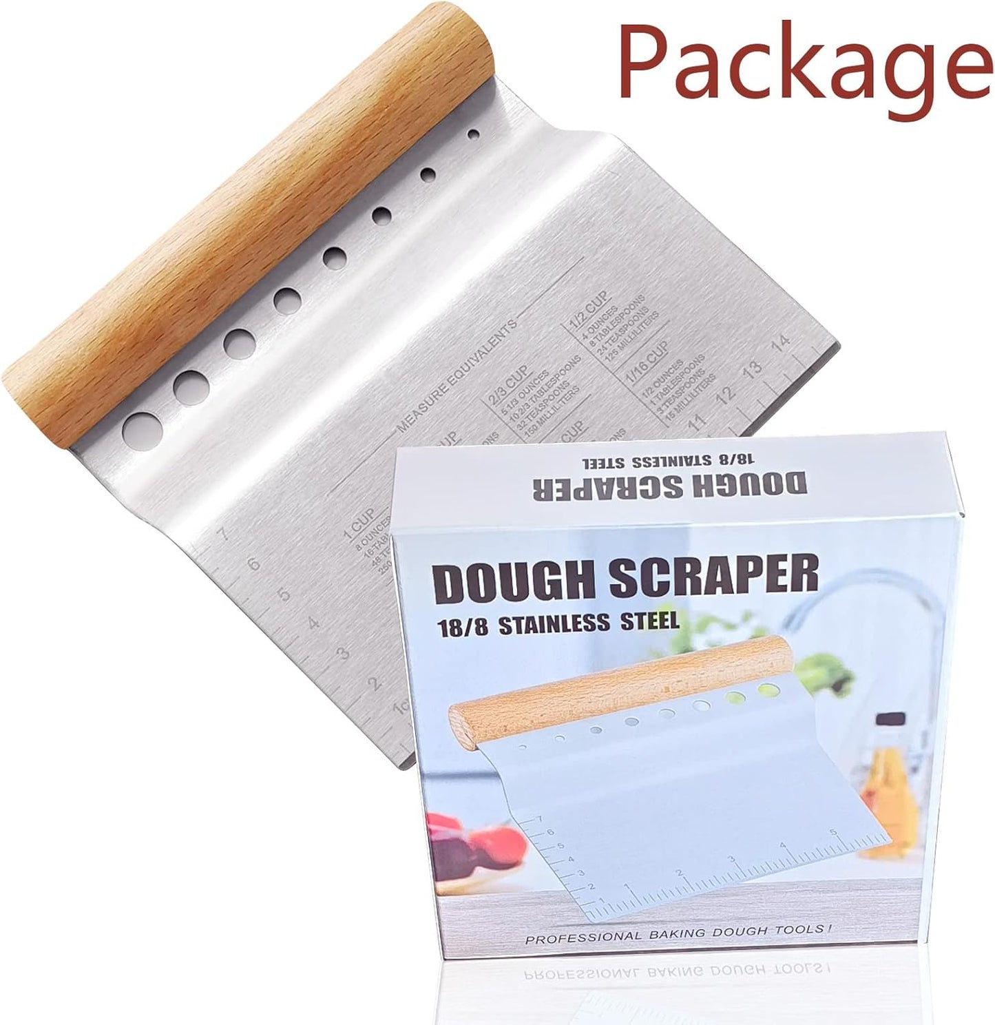 Dough Bench Scraper/Cutter/Chopper, 1 Pack | Stainless Steel Blade, Herb Stripper, Scale Ruler, Leaf Remover