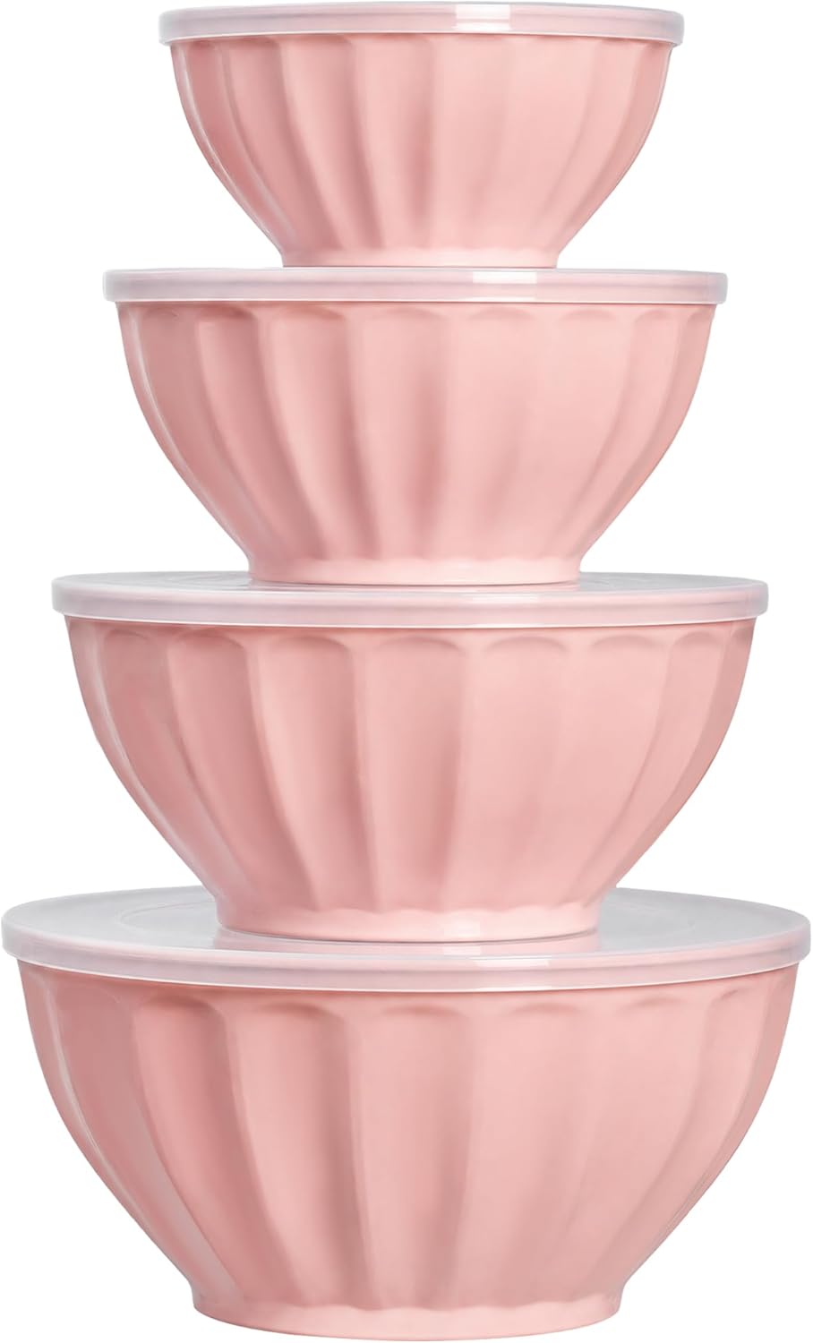 BoxedHome BPA Free Plastic Round Mixing Bowl with Lids, 12 Pack Nesting Bowls with Lids Set, Microwave and Dishwasher Safe Prep & Serving Bowls Great for Mixing, Baking, Serving (White, 12pcs)