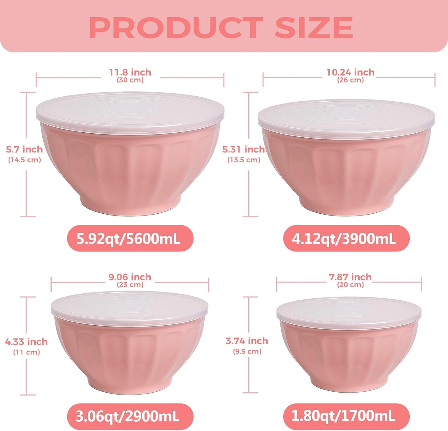BoxedHome BPA Free Plastic Round Mixing Bowl with Lids, 12 Pack Nesting Bowls with Lids Set, Microwave and Dishwasher Safe Prep & Serving Bowls Great for Mixing, Baking, Serving (White, 12pcs)