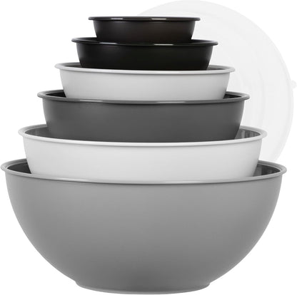 BoxedHome BPA Free Plastic Round Mixing Bowl with Lids, 12 Pack Nesting Bowls with Lids Set, Microwave and Dishwasher Safe Prep & Serving Bowls Great for Mixing, Baking, Serving (White, 12pcs)