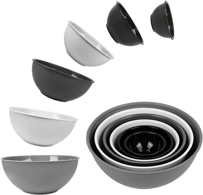 BoxedHome BPA Free Plastic Round Mixing Bowl with Lids, 12 Pack Nesting Bowls with Lids Set, Microwave and Dishwasher Safe Prep & Serving Bowls Great for Mixing, Baking, Serving (White, 12pcs)
