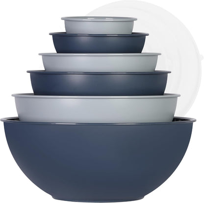 BoxedHome BPA Free Plastic Round Mixing Bowl with Lids, 12 Pack Nesting Bowls with Lids Set, Microwave and Dishwasher Safe Prep & Serving Bowls Great for Mixing, Baking, Serving (White, 12pcs)