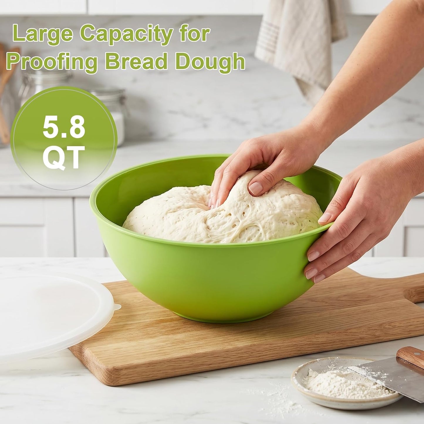 BoxedHome BPA Free Plastic Round Mixing Bowl with Lids, 12 Pack Nesting Bowls with Lids Set, Microwave and Dishwasher Safe Prep & Serving Bowls Great for Mixing, Baking, Serving (White, 12pcs)