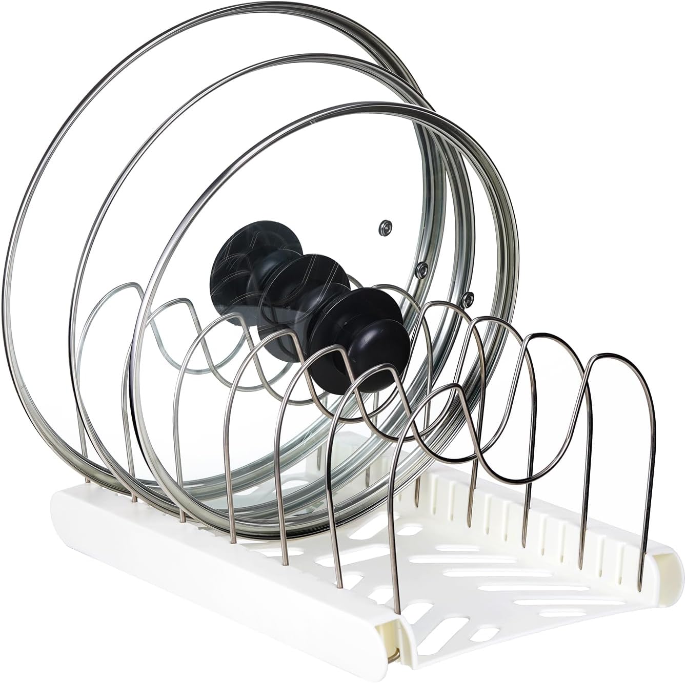 Pot Lids Organizer Rack,7 Adjustable Compartmentsfor Cabinet and Countertop,Kitchen Cabinet Organizer for Pots, Pans, Cake Molds, Cutting Boards, Mats, Cookware,Lids & Bakeware,Black