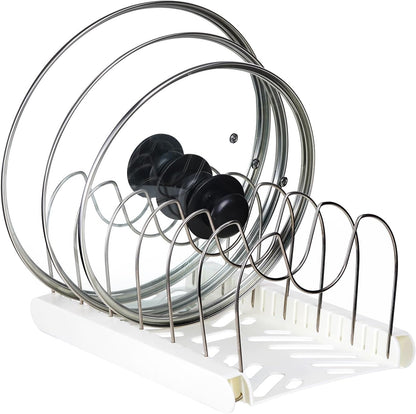 Pot Lids Organizer Rack,7 Adjustable Compartmentsfor Cabinet and Countertop,Kitchen Cabinet Organizer for Pots, Pans, Cake Molds, Cutting Boards, Mats, Cookware,Lids & Bakeware,Black