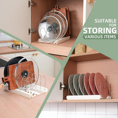 Pot Lids Organizer Rack,7 Adjustable Compartmentsfor Cabinet and Countertop,Kitchen Cabinet Organizer for Pots, Pans, Cake Molds, Cutting Boards, Mats, Cookware,Lids & Bakeware,Black