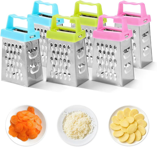 6 Pcs Mini Cheese Grater Set, 4-Sided Stainless Steel Small Box Graters for Kitchen, Portable Vegetable Shredder & Lemon Zester, Ideal for Garlic, Ginger, Chocolate (Blue, Green, Rose Red)