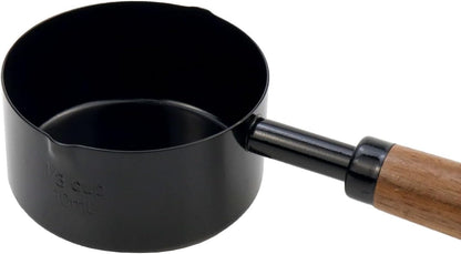 1/3 Cup Stainless Steel Measuring Cup with Wood Handle, 80ml, Black